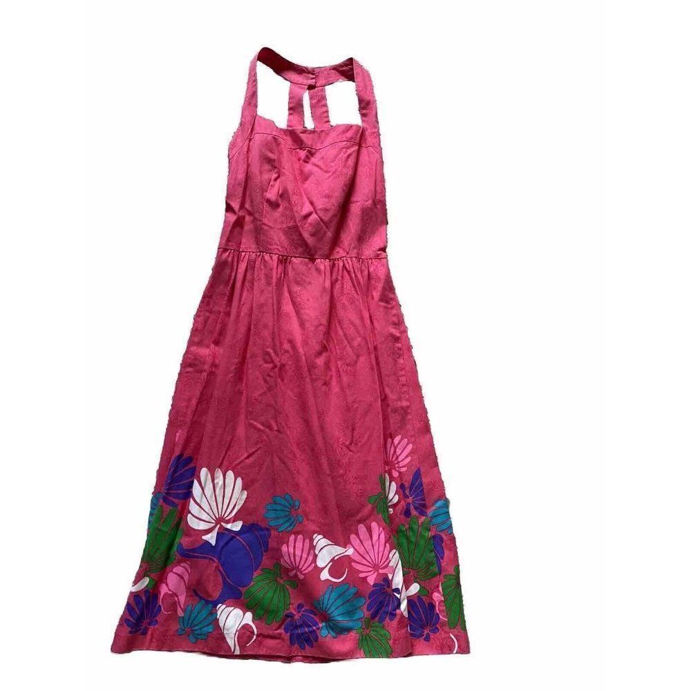 Vintage Carroll Reed Dress Pink Fit And Flare Shell Tropical Flower Floral 6